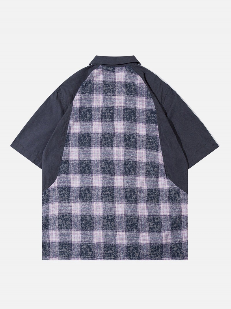 Chemise à Manches Courtes Aelfric Eden Contrast Plaid Bleu | KBJ-10529445